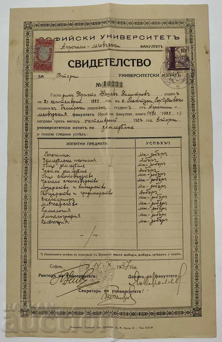 1937 Diploma Sofia University Agronomy-Forestry