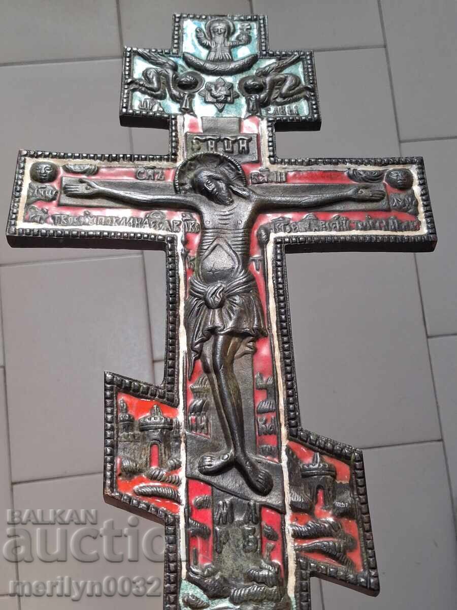 Russian Cross Brass Enamel 19th Century Icon Golgotha Jesus with price 889.00 BGN | € 454.54