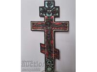 Ρωσικός σταυρός ορείχαλκου σμάλτο 19ος αιώνας εικόνα Γολγοθάς Ιησούς