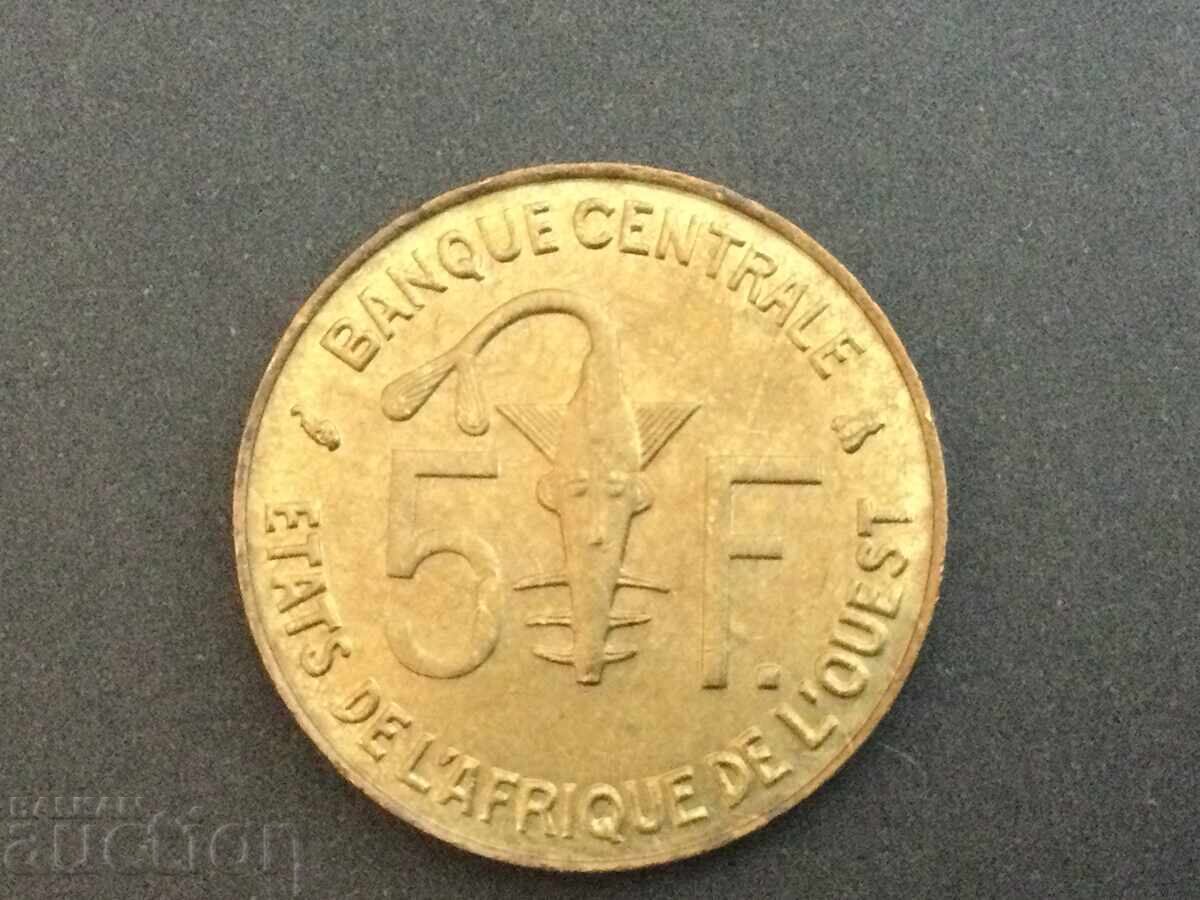 West Africa 5 Francs 1997 UNC with price 2.00 BGN | € 1.02