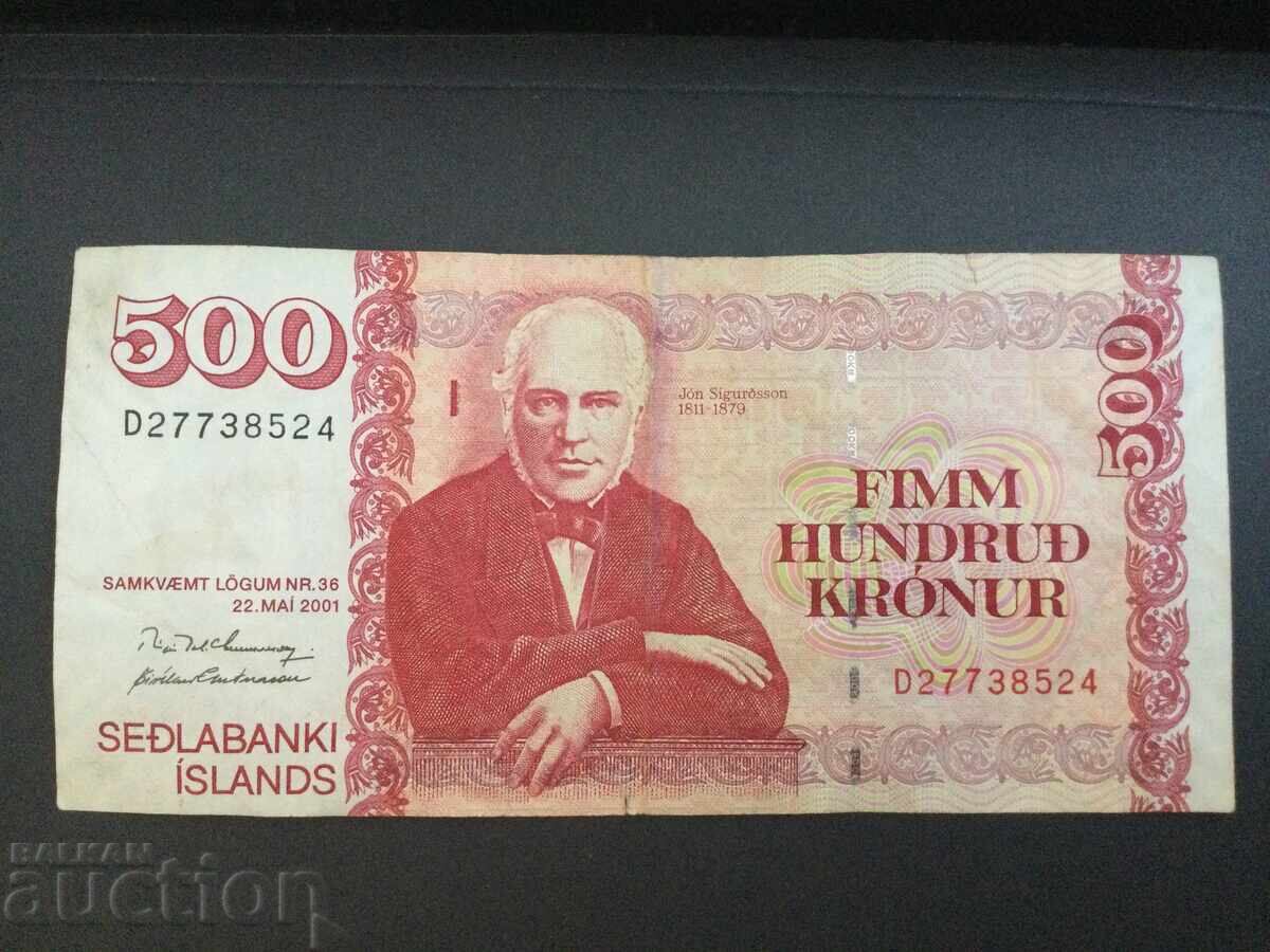 Исландия 500 крони 2001