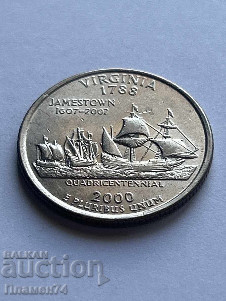 1/4 δολάριο 2000 ΗΠΑ Βιρτζίνια D με τιμή 2.00 BGN | € 1.02