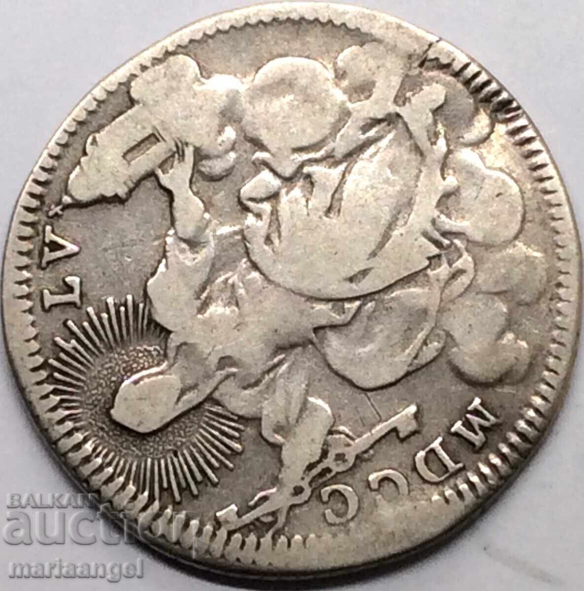 Double Giulio 1755 Vatican Benedict XIV Silver - 6 Double Giulio 1755 Vatican Benedict XIV Silver - 6