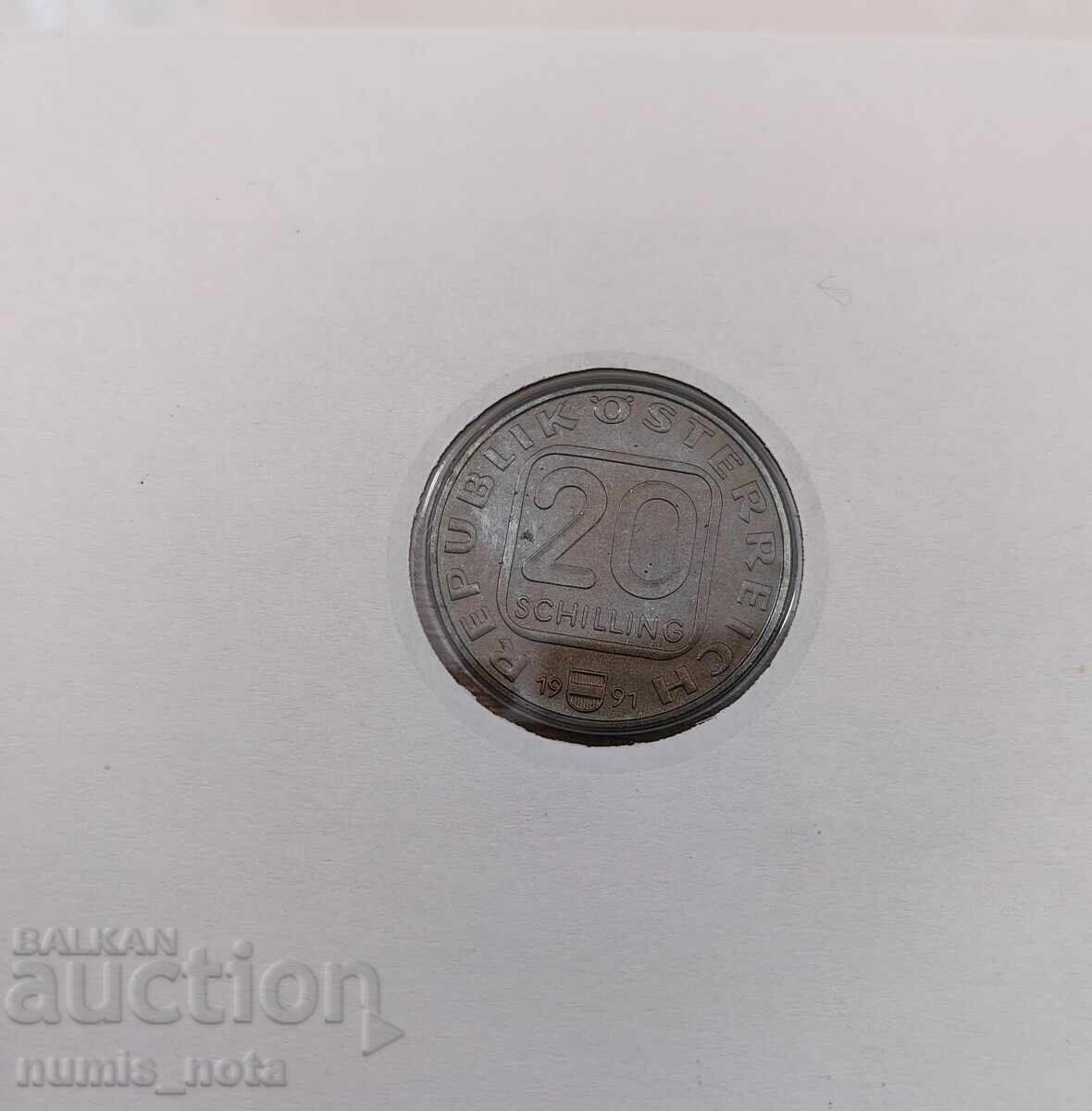 Auction  Austria 20 Schillings 1991 Franz Grillparzer numismatic brief 1991