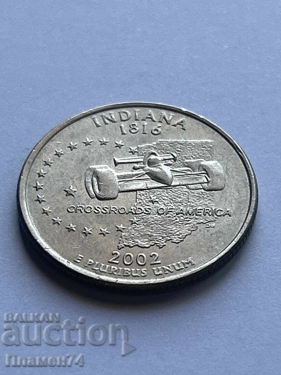 1/4 долар 2002 САЩ Индиана P с цена 2.00 лв. | € 1.02