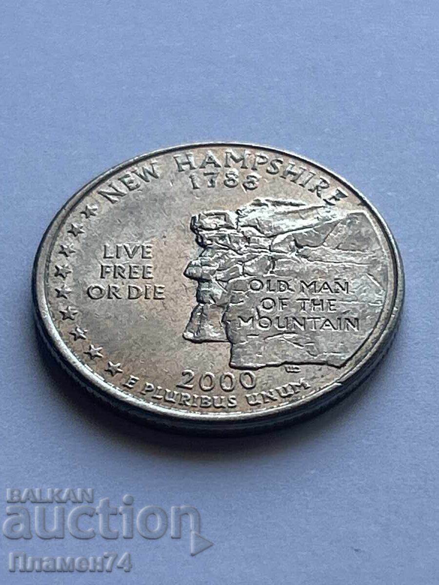 1/4 δολάριο 2000 ΗΠΑ Νιου Χάμσαϊρ P με τιμή 2.00 BGN | € 1.02