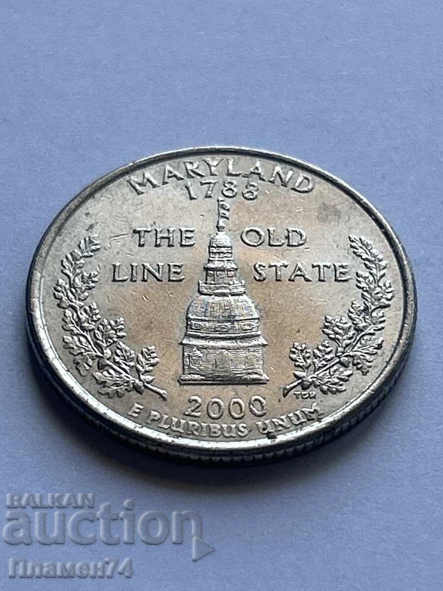 1/4 dolar 2000 SUA Maryland D cu preț 2.00 BGN | € 1.02