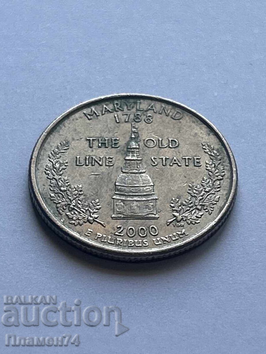 1/4 δολάριο 2000 ΗΠΑ Μέριλαντ P με τιμή 2.00 BGN | € 1.02