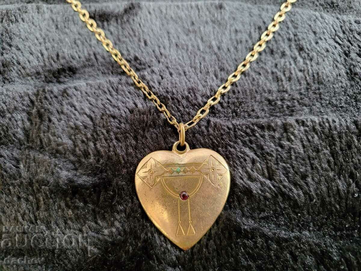 Позлатен кордон със сърце РУБИН фолклорно колие накит носия - 5 Позлатен кордон със сърце РУБИН фолклорно колие накит носия - 5