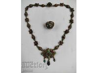 Old silver and gold-plated necklace and ring