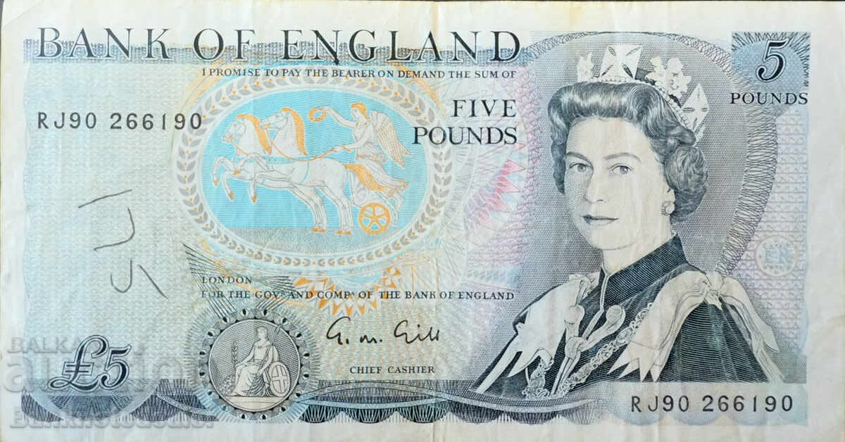 England 5 Pounds 1988-91 G.M.GILL Pick 378c Ref 6190