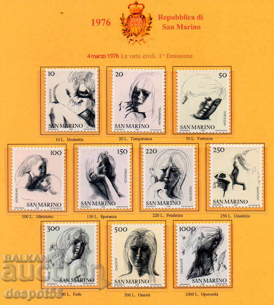 1976. Σαν Μαρίνο. Ανθρώπινες αρετές