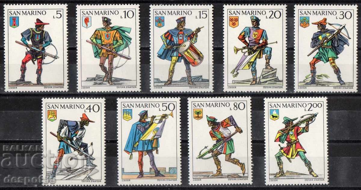 1973. San Marino. Historical uniforms and coats of arms 1973. San Marino. Historical uniforms and coats of arms