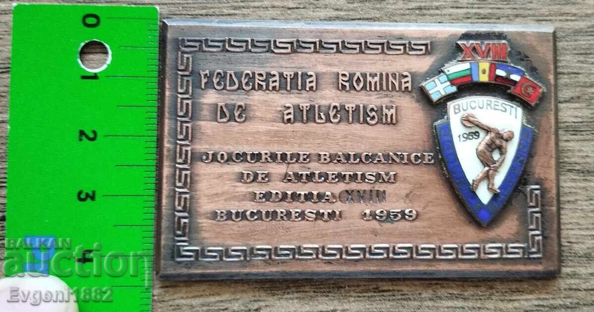 1959 Plachetă Jocuri Balcanice Bulgaria România Email - 5 1959 Plachetă Jocuri Balcanice Bulgaria România Email - 5