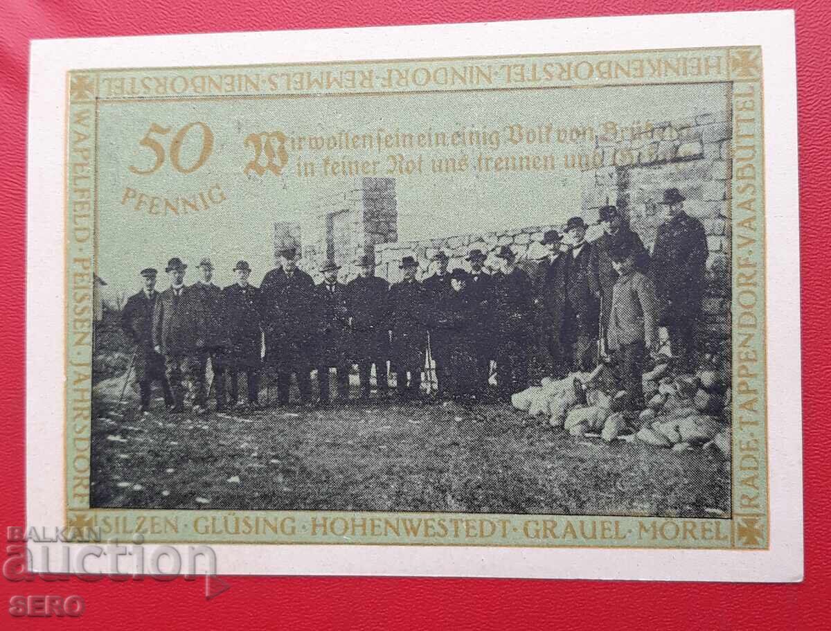 Банкнота-Германия-Шлезвиг-Холщайн-Хохенвестед-50 пф. 1921 с цена 2.00 лв. | € 1.02 Банкнота-Германия-Шлезвиг-Холщайн-Хохенвестед-50 пф. 1921 с цена 2.00 лв. | € 1.02