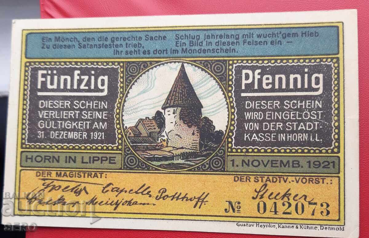 Bancnotă-Germania-Renania de Nord-Westfalia-Horn-50 pfennig 1921 cu preț 2.00 BGN | € 1.02 Bancnotă-Germania-Renania de Nord-Westfalia-Horn-50 pfennig 1921 cu preț 2.00 BGN | € 1.02