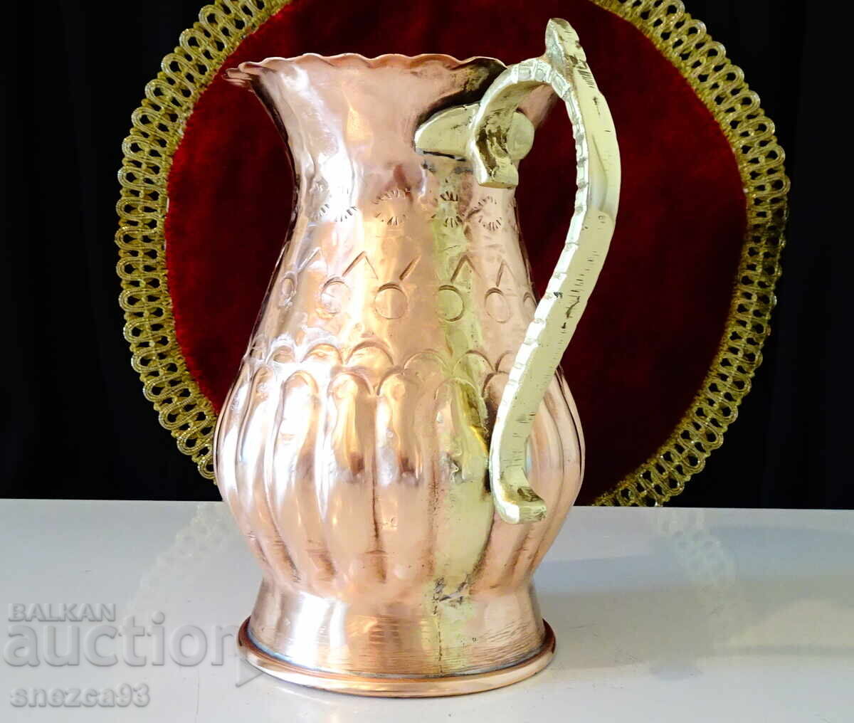 Χάλκινη κανάτα, κούπα, σφυρήλατο καθαρό κόκκινο μέλι - 6