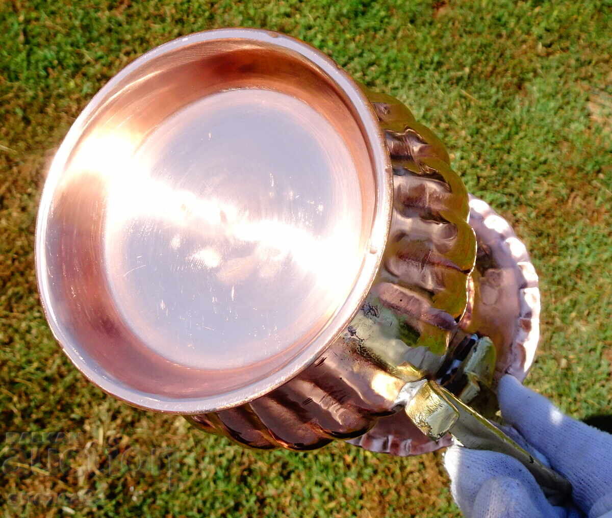 Χάλκινη κανάτα, κούπα, σφυρήλατο καθαρό κόκκινο μέλι - 7