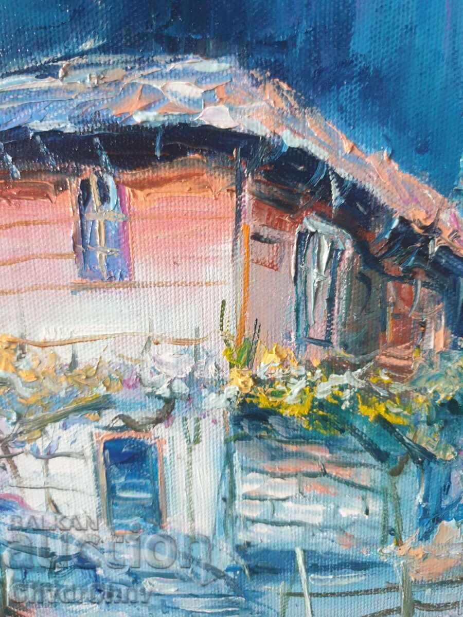 Delivery of Bulgarian oil painting on canvas / Dimitar Genev / rural landscape