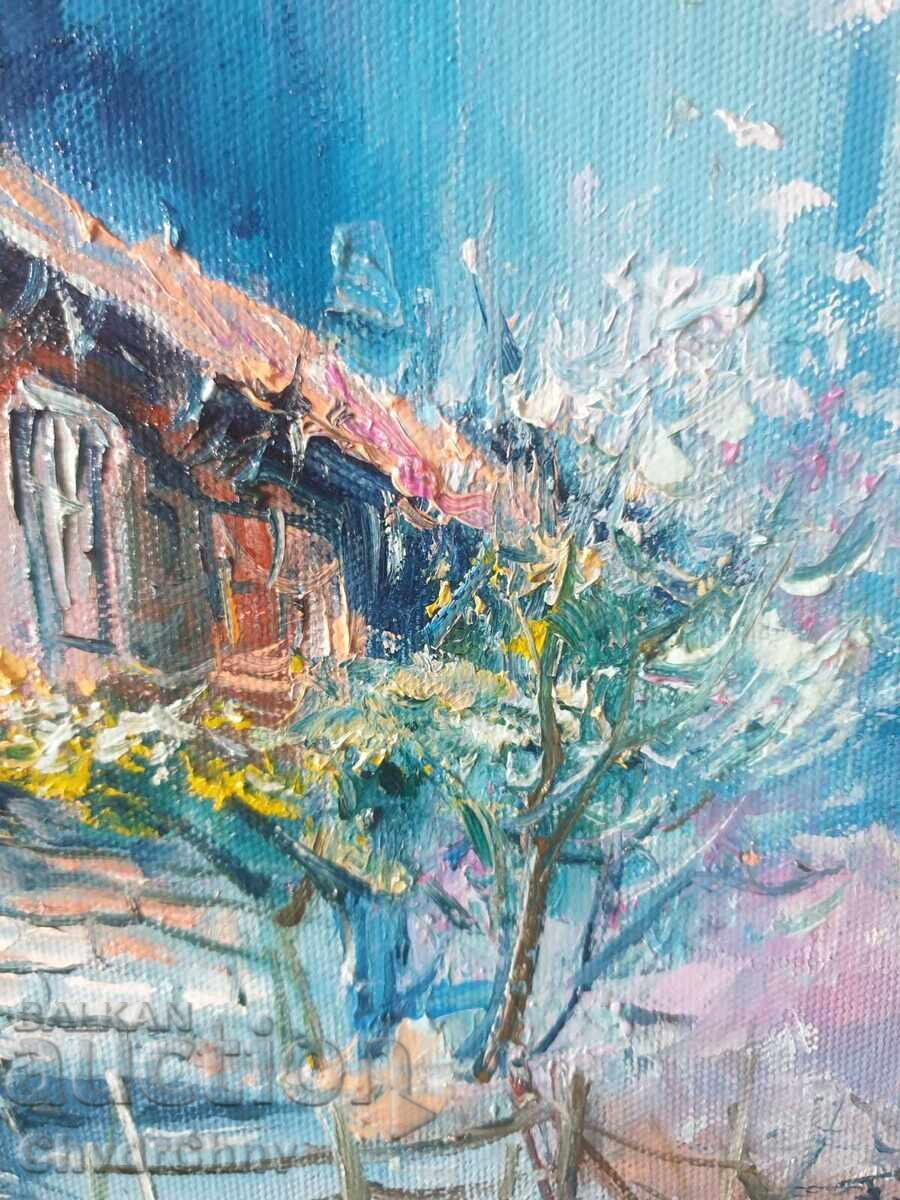 Bulgarian oil painting on canvas / Dimitar Genev / rural landscape - 5