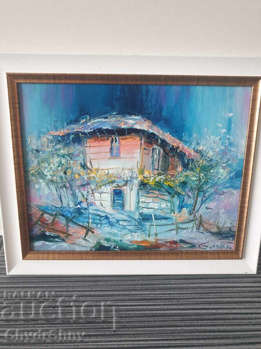 Bulgarian oil painting on canvas / Dimitar Genev / rural landscape
