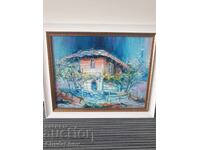 Bulgarian oil painting on canvas / Dimitar Genev / rural landscape