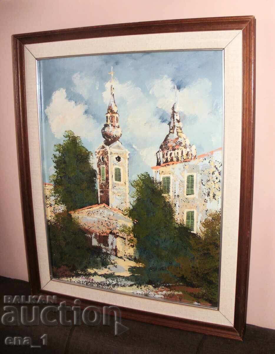 Licitație Biserica veche - ulei pe pânză înrămat, semnat Licitație Biserica veche - ulei pe pânză înrămat, semnat