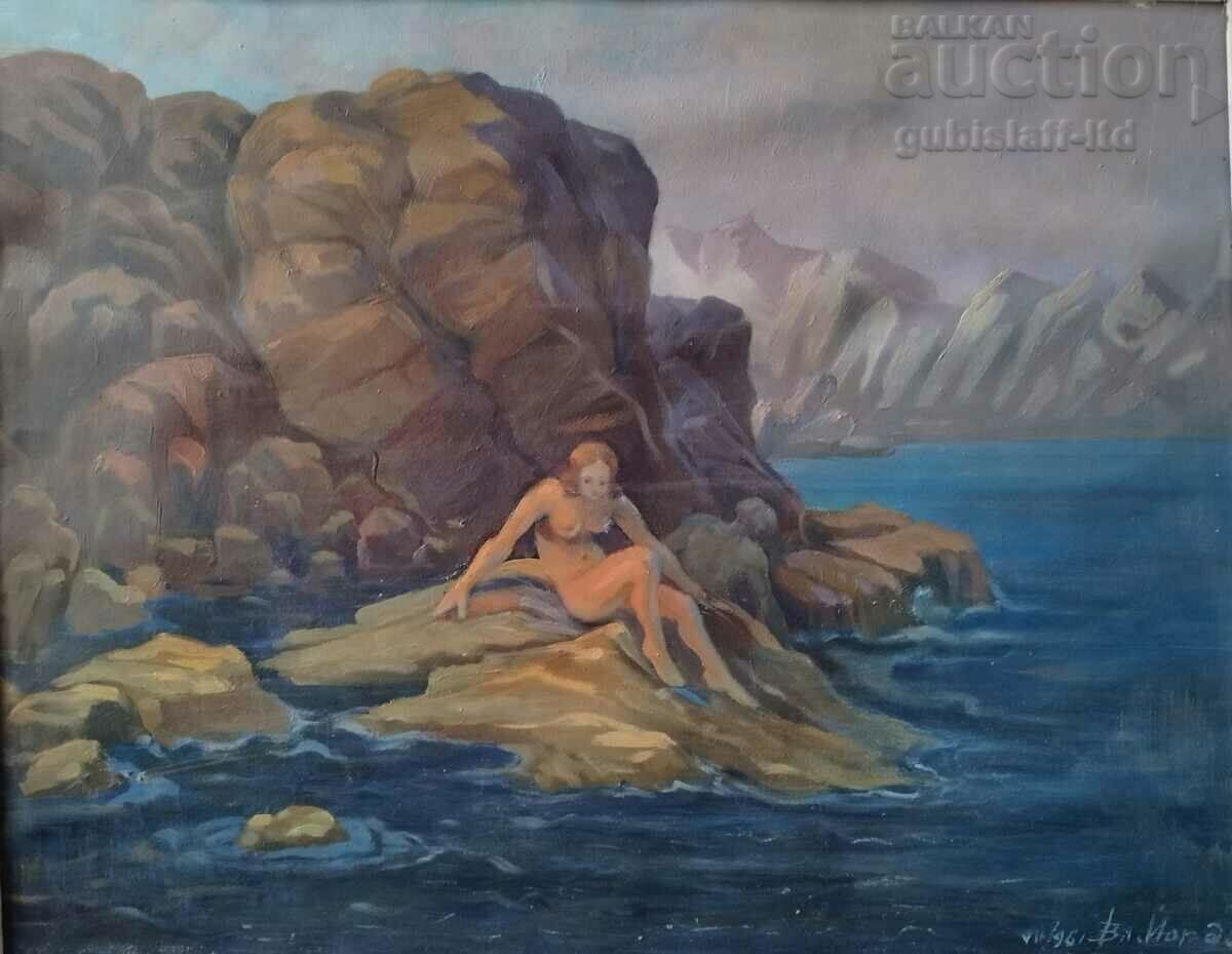 Tablo, mare, stânci, 1961, art. Vl. Yordanov (1890-1983) cu preț 630.00 BGN | € 322.11