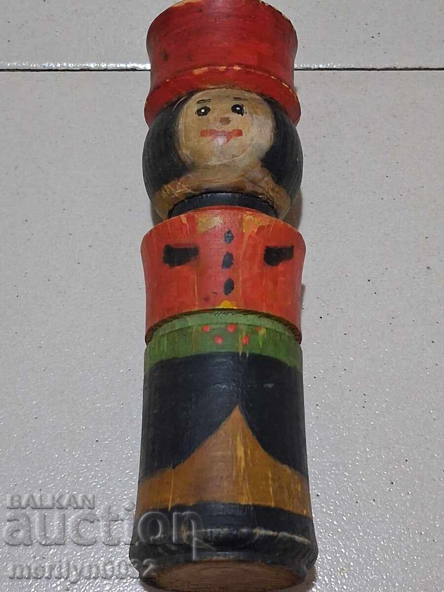 Sfeșnic vechi pictat din lemn, lumânare primitivă - 5