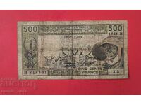 500 φράγκα 1981 Δυτικοαφρικανικές Πολιτείες Νίγηρας, κόκκινη σφραγίδα