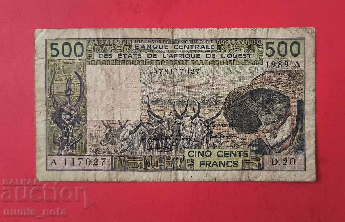 500 Francs 1989 West African States Côte d'Ivoire