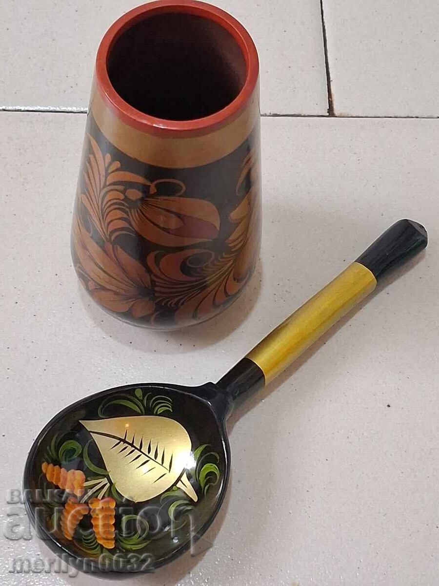 Lingură pictată din lemn și suport de creioane din lemn, URSS - 5