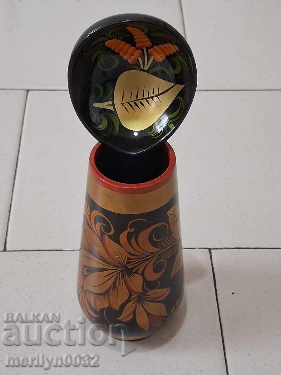 Lingură pictată din lemn și suport de creioane din lemn, URSS