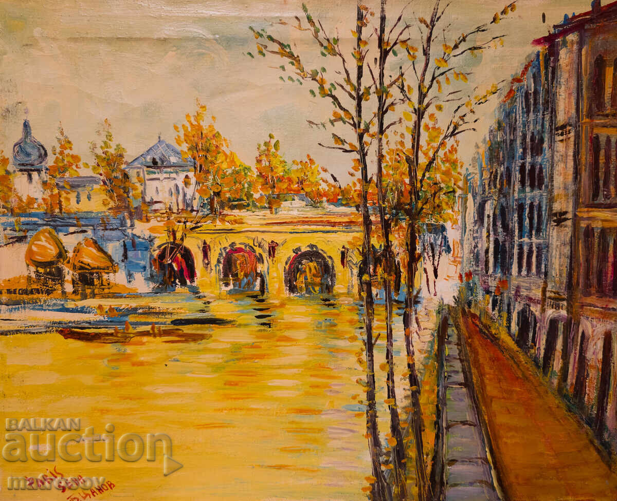 Μπόρις Τσάνοφ, ελαιογραφία, τοπίο από το Παρίσι/ποταμός Σηκουάνας με τιμή 300.00 BGN | € 153.39