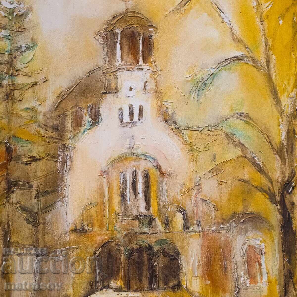 Delivery of Venelin Petrov, oil painting, landscape with church