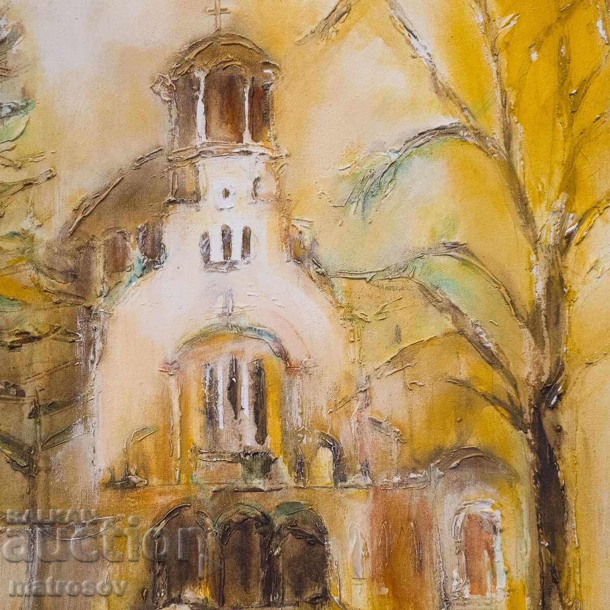 Venelin Petrov, oil painting, landscape with church - 6