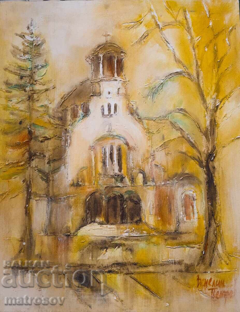 Venelin Petrov, oil painting, landscape with church