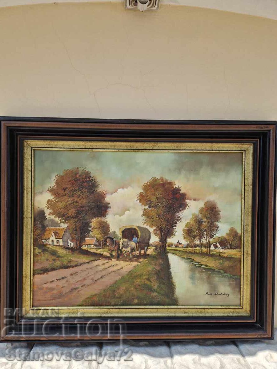 Аукцион Страхотна голяма холандска картина масло върху платно