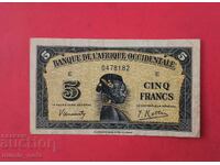 5 Franci 1942 Africa Occidentală Franceză 1 literă, semnătură largă