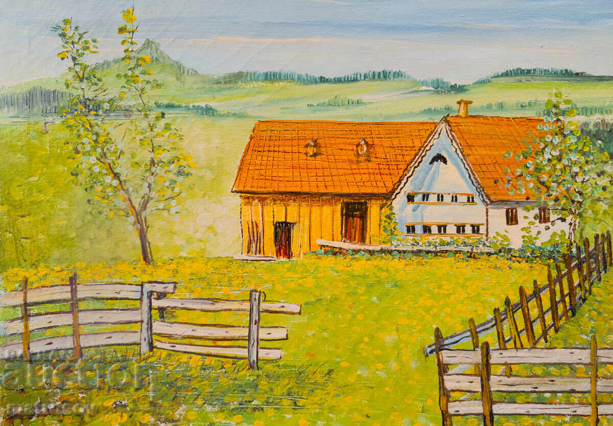 Boris Tsanov painting, oil paints, rural landscape with price 300.00 BGN | € 153.39