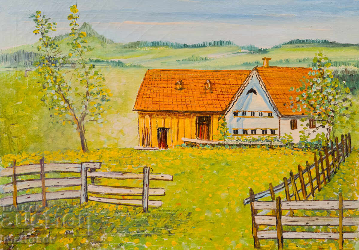 Boris Tsanov painting, oil paints, rural landscape