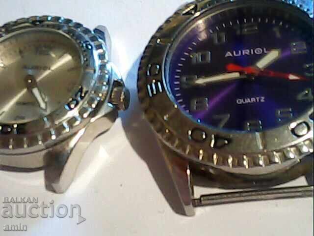 2 pieces Auriol watches, men's and women's, working, no battery needed