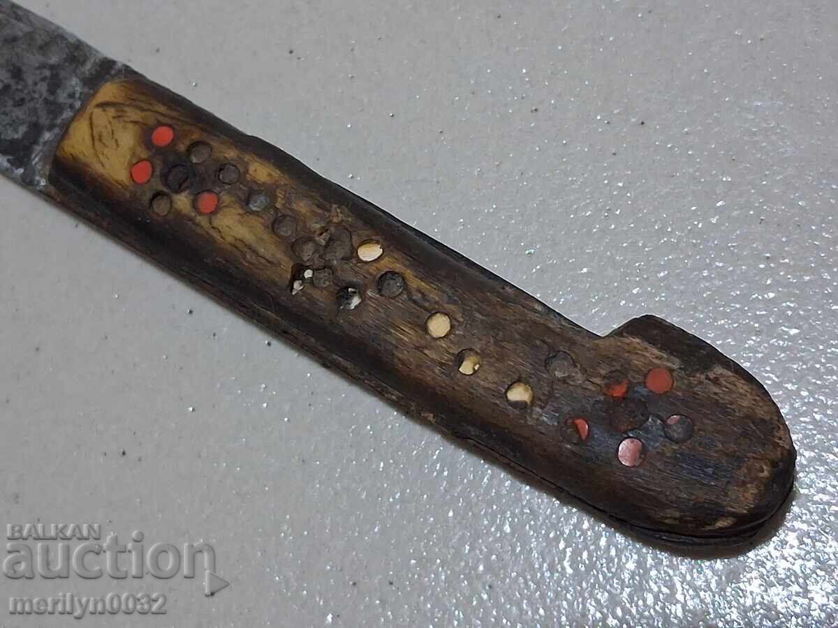Cuțit Kapanski cu teacă, mâner din corn și gravuri primitive - 6