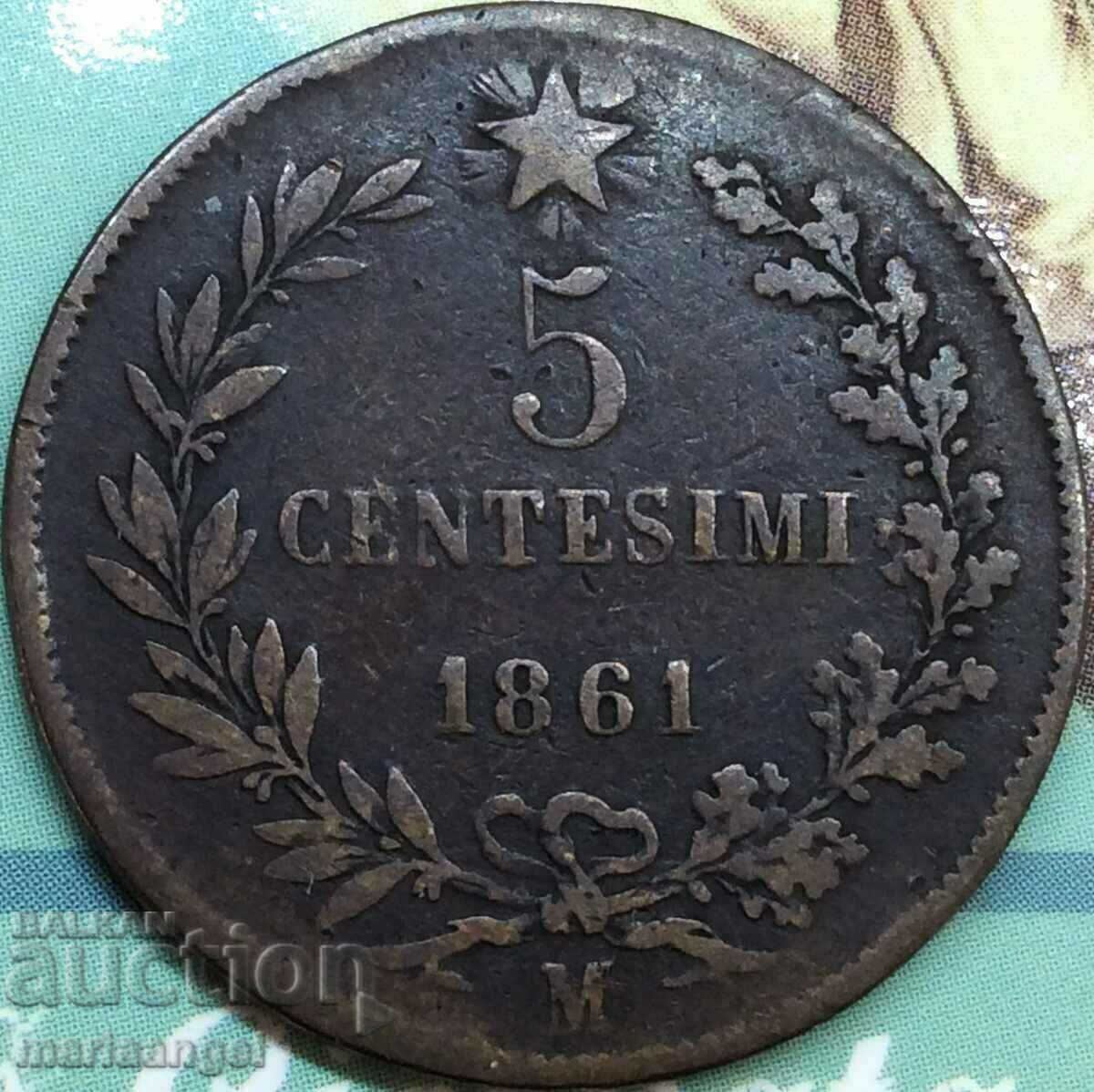 Auction  5 centesimi 1861 Italy M - Milan Victorio Emanuele III