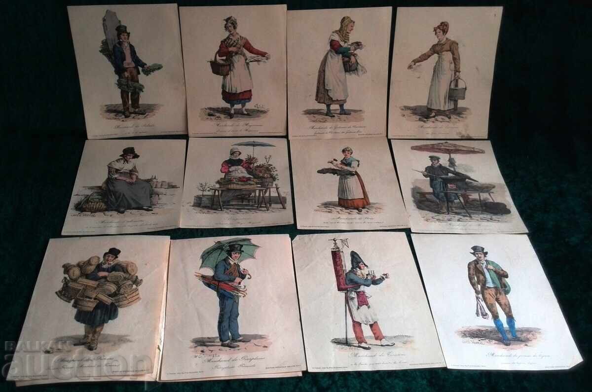 Secolul al XIX-lea Set de 12 gravuri din „Strigătele Parisului” de Carl cu preț € 83.00 | 162.33 BGN