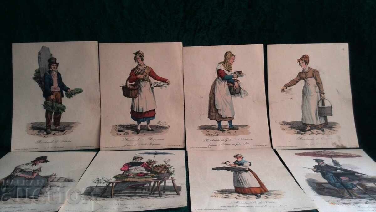 Livrarea Secolul al XIX-lea Set de 12 gravuri din „Strigătele Parisului” de Carl