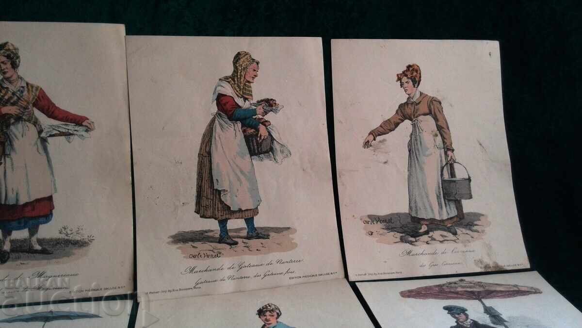 Secolul al XIX-lea Set de 12 gravuri din „Strigătele Parisului” de Carl - 5