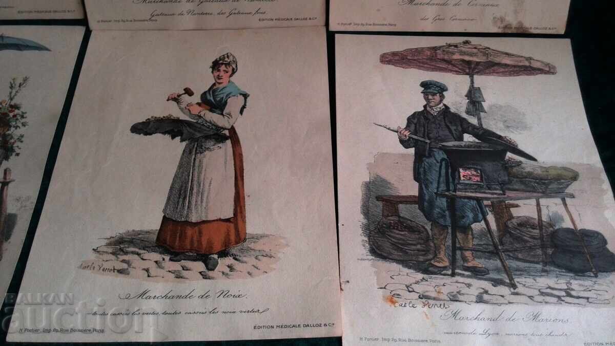 19 век Комплект от 12 гравюри от „Виковете на Париж“ от Карл - 6 19 век Комплект от 12 гравюри от „Виковете на Париж“ от Карл - 6