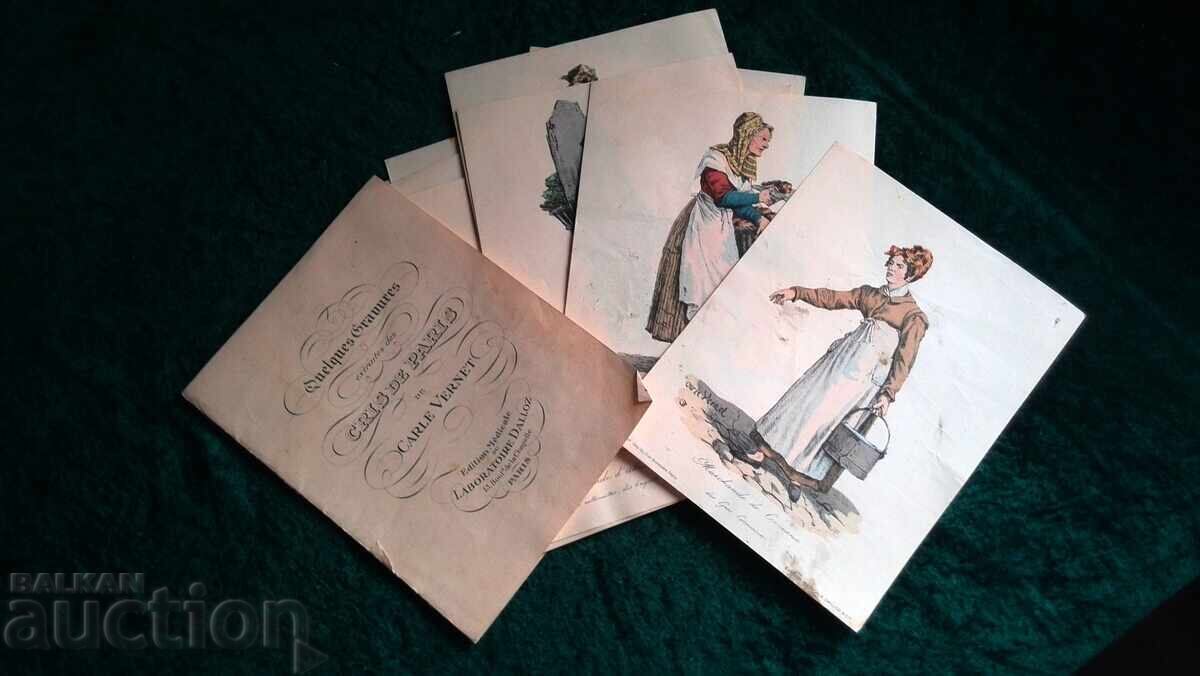 19 век Комплект от 12 гравюри от „Виковете на Париж“ от Карл 19 век Комплект от 12 гравюри от „Виковете на Париж“ от Карл