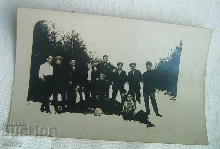Old photo 1926 - young men on a picnic, excursion, mountain